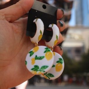 Anthropologie White and Yellow Lemon Earrings